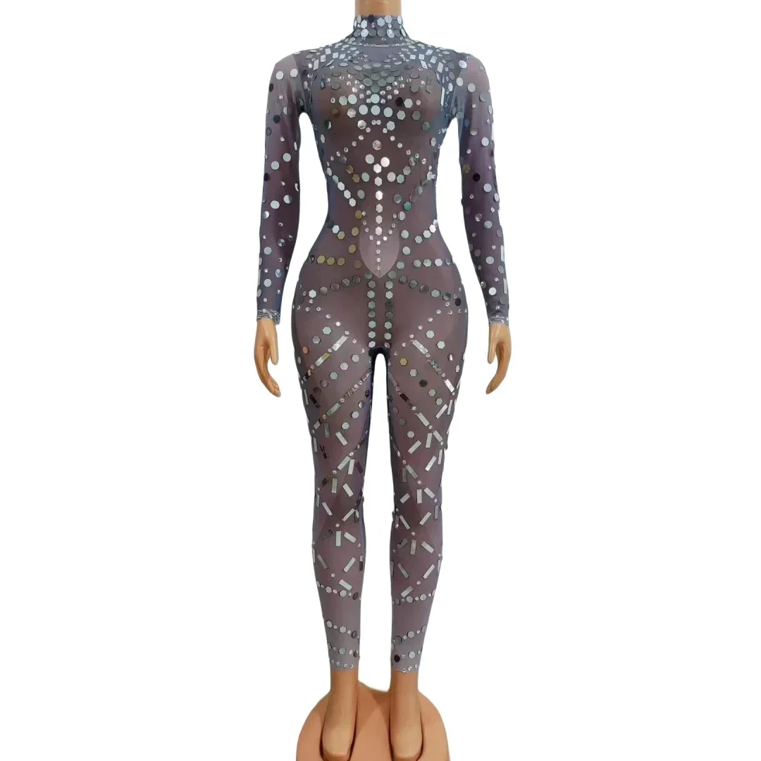 

Mirror Women Strretch Jumpsuits Stage Wear DJ DS Shinning Night Club Bar Performance Showgirl Drag Queen Costume Festival 2023