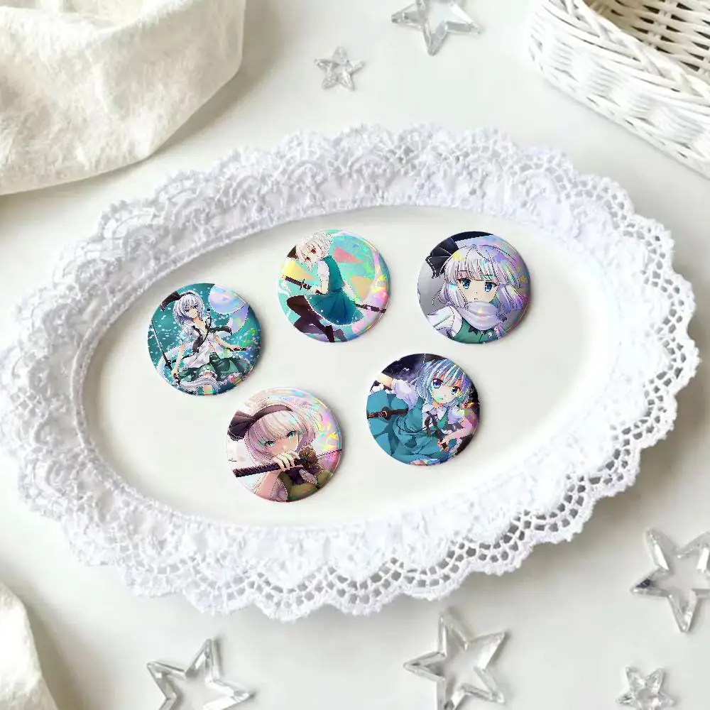 Anime Youmu Konpaku For Badge Personalized Custom Laser Reflective Badge Hologram Metal Enamel Pin Brooch Souvenir Gift