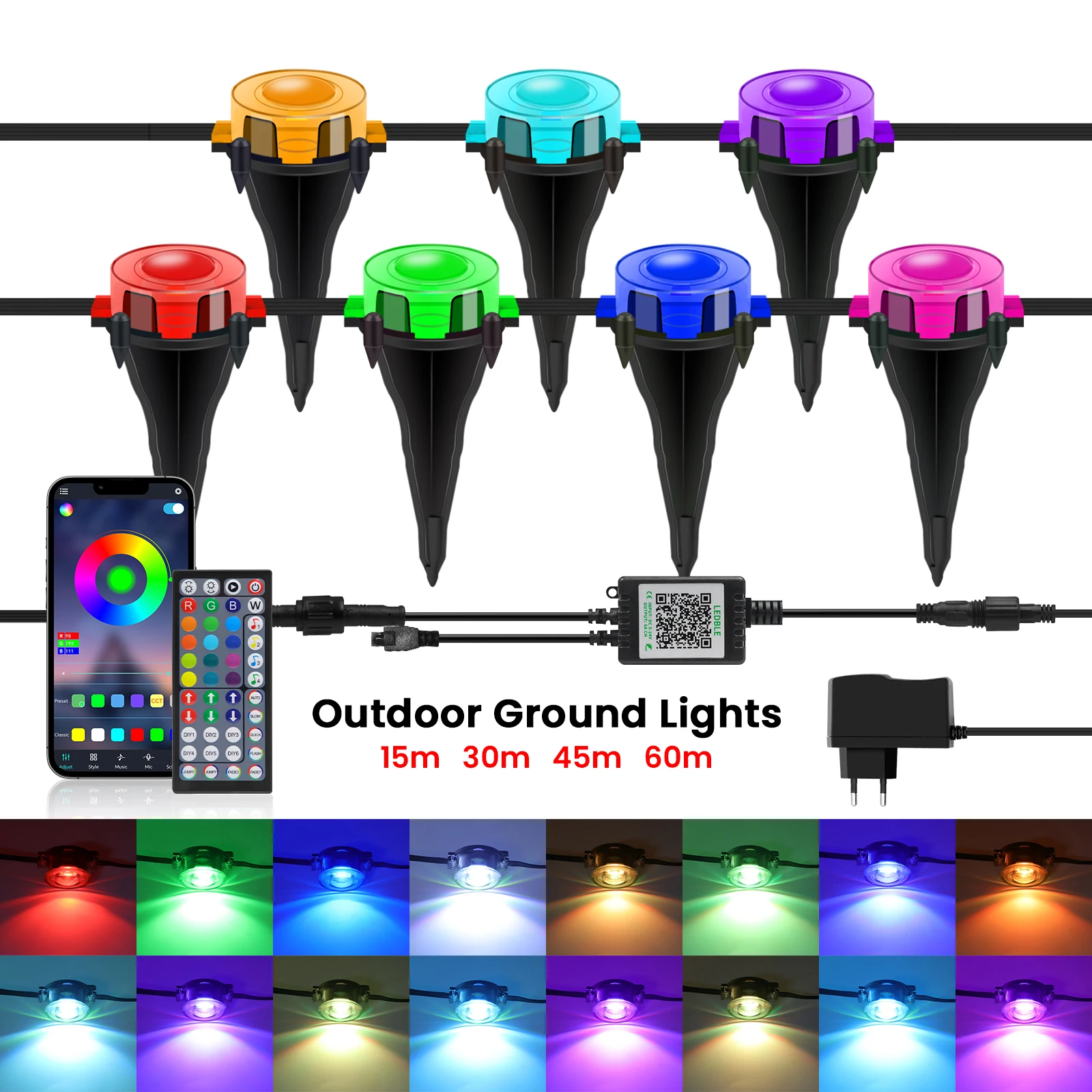 

RGB Outdoor Ground Lights 24V Bluetooth Music Sync Pathway Light IP67 Waterproof LED Landscape Lamp for Garden Patio Lawn Yard