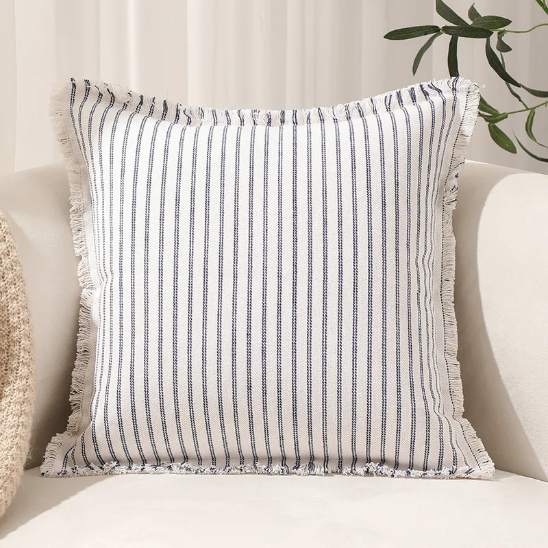 Pillow Covers Striped Fringe Pillow Cover Farmhouse Cushion Covers with Tassel Neutral Boho Pillows Decorative Square Pillowcase