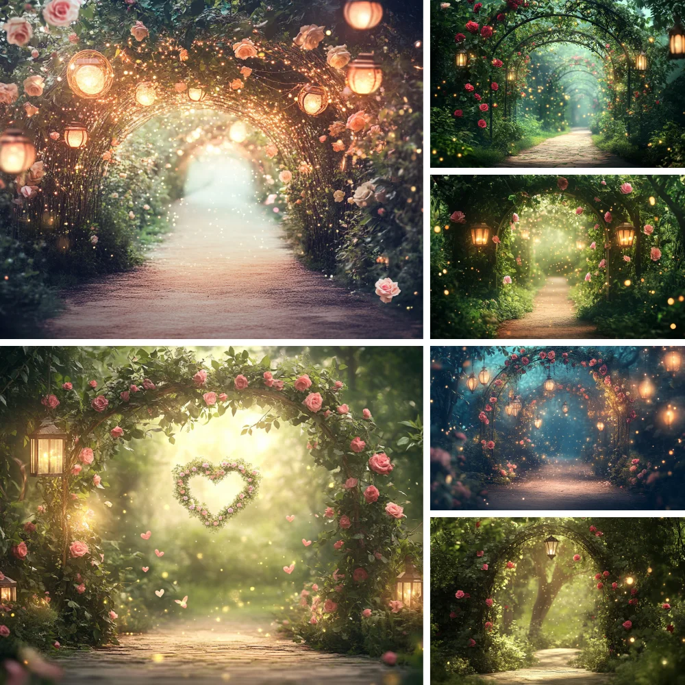 

Flower Arch Lantern Wedding Backdrops Spring Floral Arch Entrance Kids Baby Photography Child Photocall Decors Garden Background
