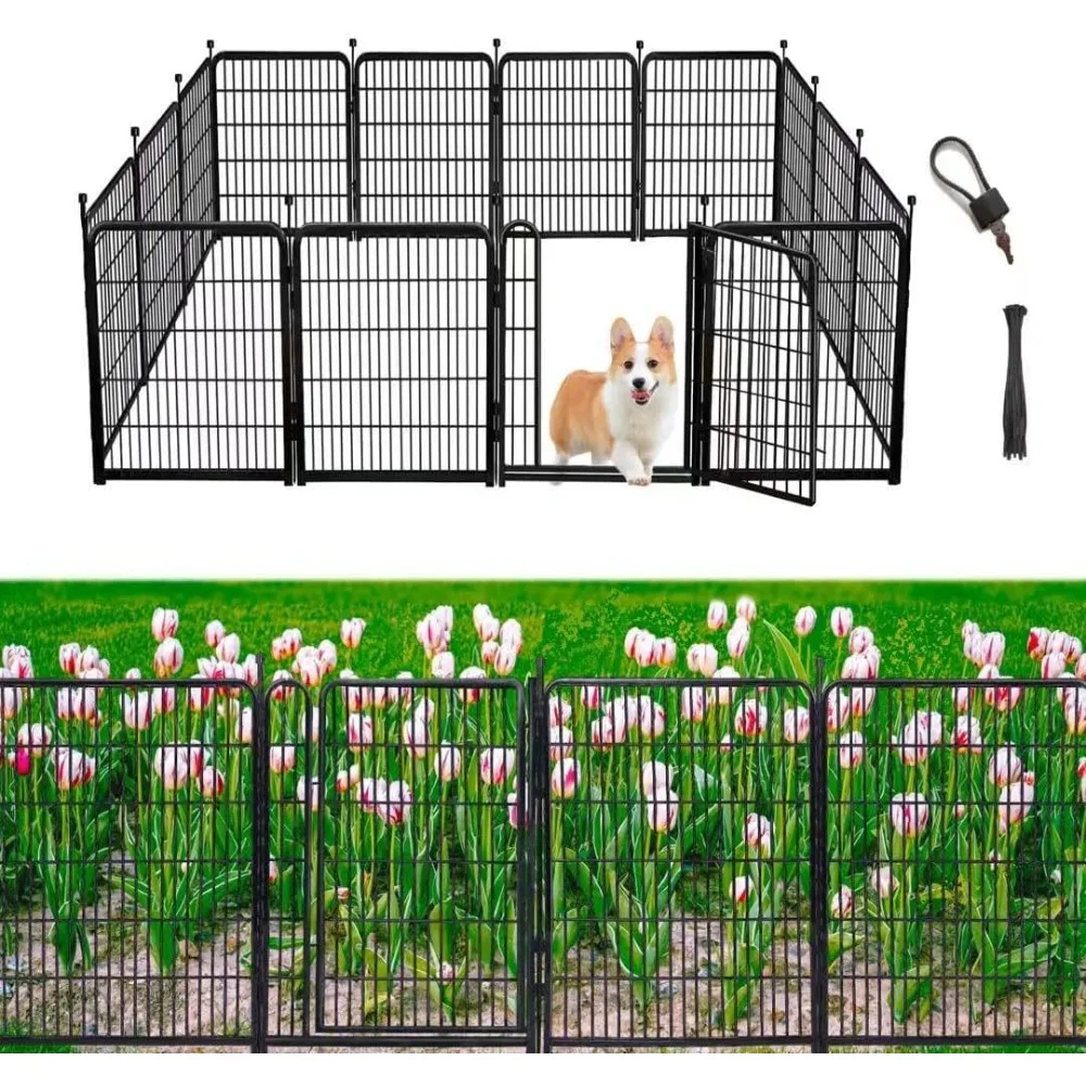 

Garden Fencing 48in High, 12 Panels Total 26.6Ft(L) Dog Fence Outdoor for Yard, Gate 21 in Wide with Low Sills