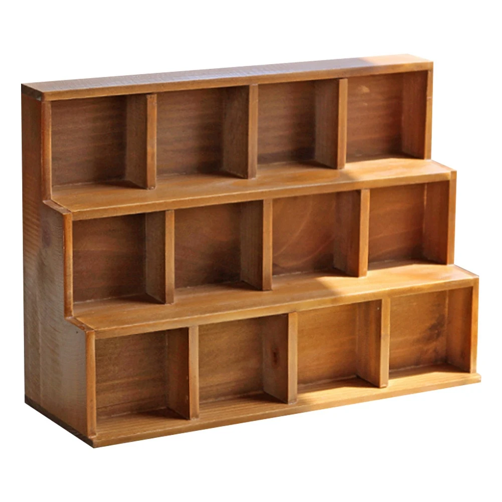 

3 Layers of Miscellaneous Shelves Twelve Grid Retro Wooden Storage Cabinets Old Home Finishing Storage Wall Cabinets