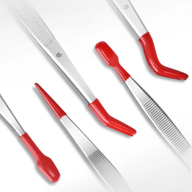 1/2/3/4/5-teiliges Pinzetten-Set mit gummibeschichteten Spitzen – gebogene und gerade flache Spitze zum Stempeln, Schmuck, Basteln und Elektronik – Detail 6