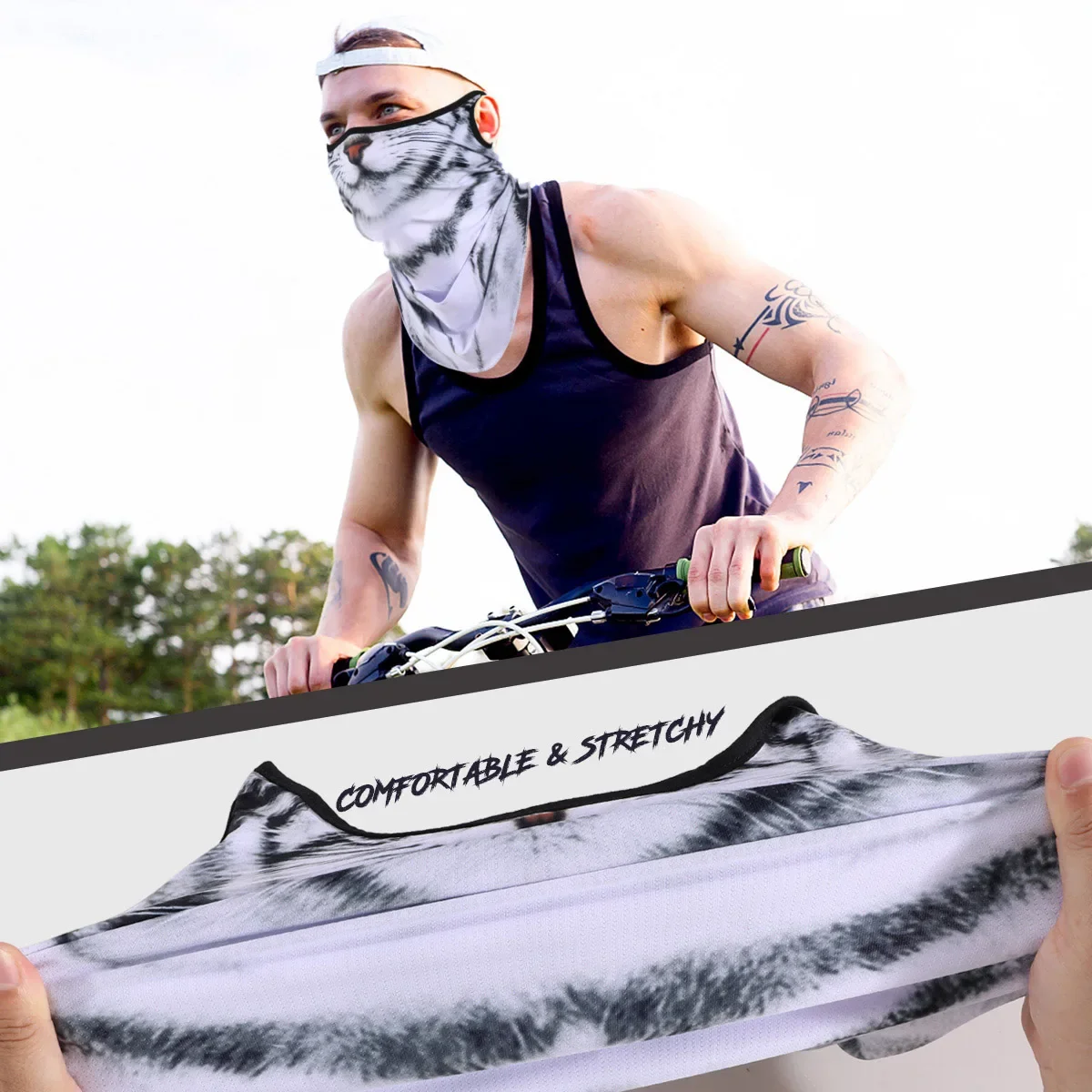 3D Animal Bandana Triangle Face Mask Hanging Ear Quick-drying Outdoor Sport Cycling Hiking Neck Gaiter Windproof Scarf Men Women