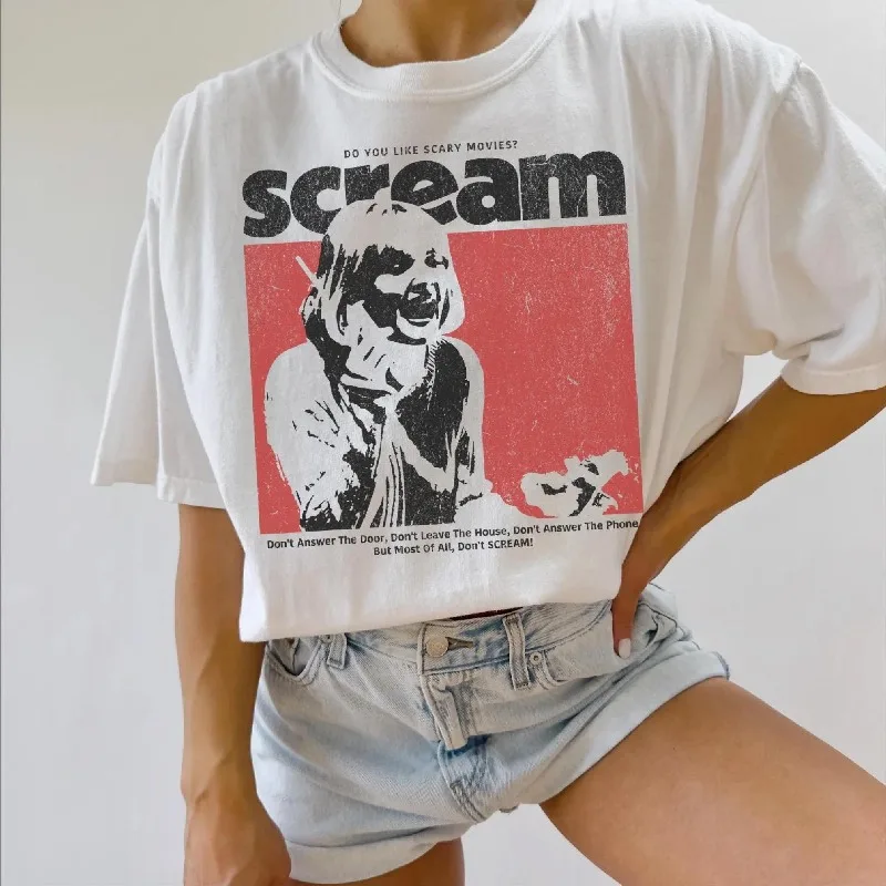Screaming and Terrifying Halloween Pattern T-shirt for Women, Four Seasons New Collection, Unisex Retro T-shirt