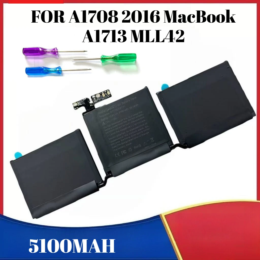 

Replacement Battery for MacBook Pro A1708 A1713 13" 2016 Release MLL42 LL42 5100mAh Li-ion Battery with Tools