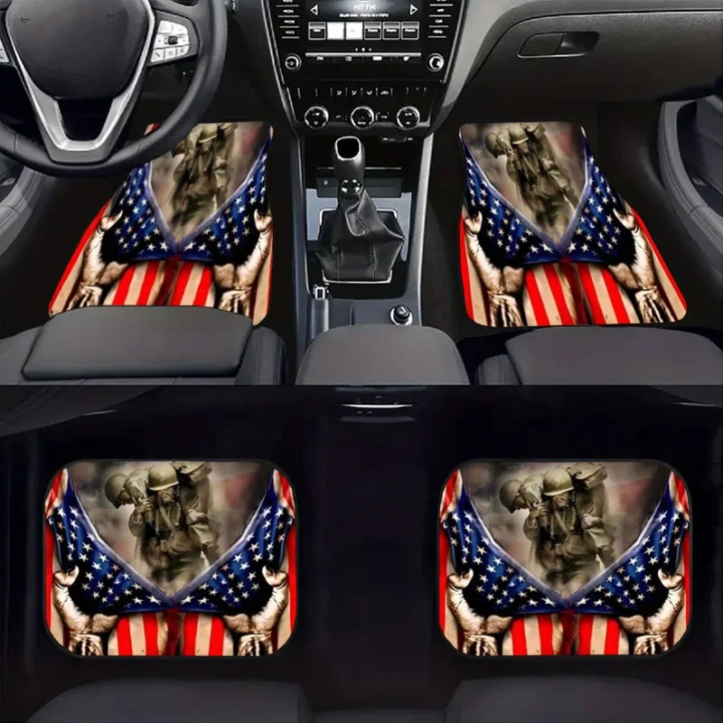 4pcs American Flag Eagle Pattern Car Floor Mat Set | Velvet Anti-Slip Mat, Decorates Interior Space, Easy To Clean, Perfect Inte
