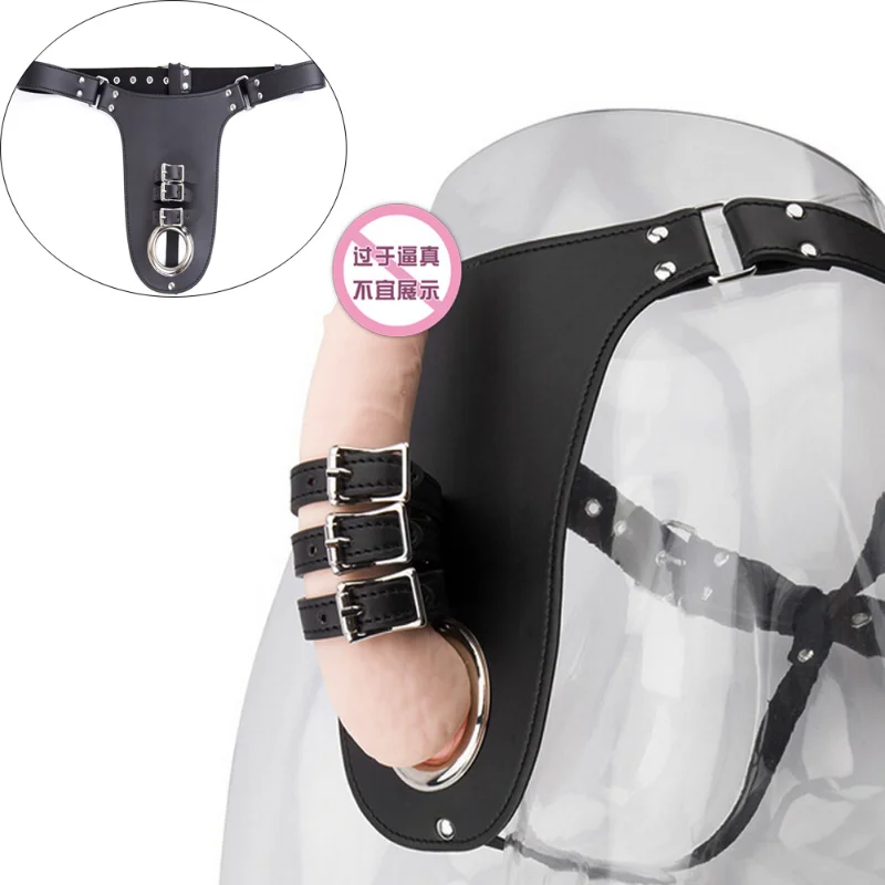 Erotic Underwear Thong PU Leather Male Chastity Panties Cock Penis Sleeve Ring Harness Straps BDSM Restraint  Belt for Men