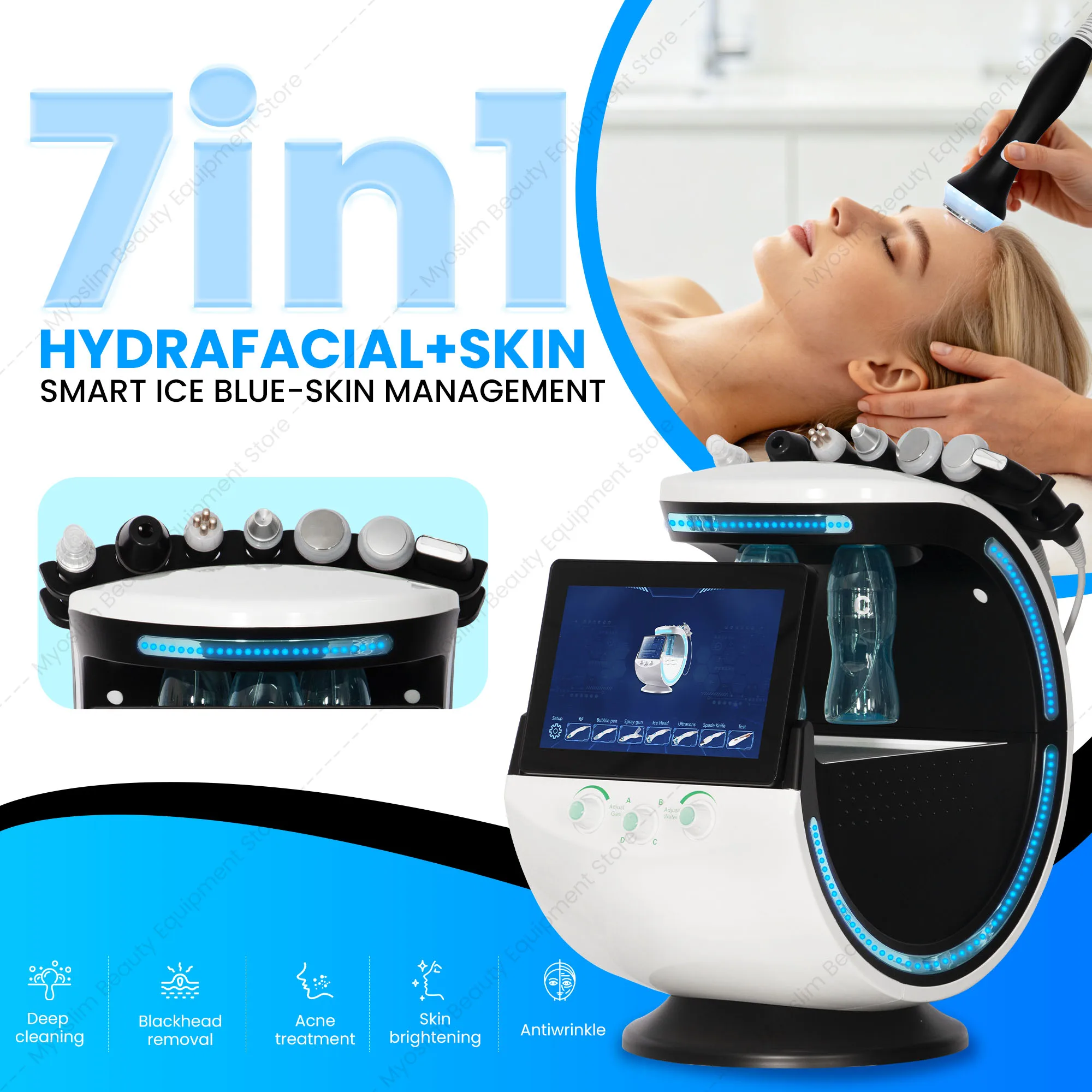 7 in 1 Machine with Skin Tester Smart Detection Blackhead Remover Wrinkle Reduction Beauty Equipment