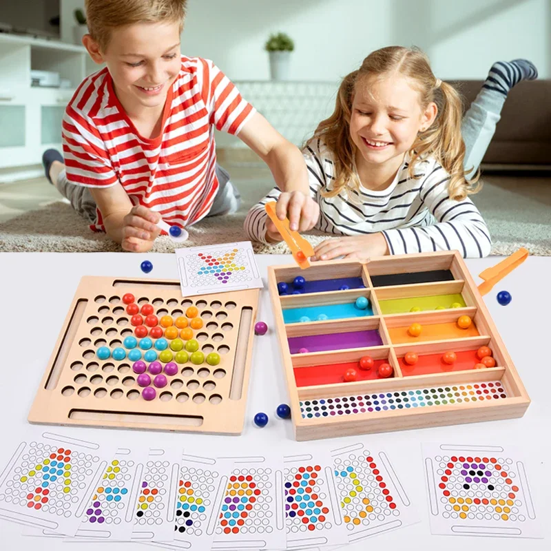 เด็กคลิปลูกปัดไม้การเรียงลําดับเกม Montessori ของเล่นสีความรู้ความเข้าใจการจับคู่ Fine Motor Skills Sensory ของเล่นเพื่อการศึกษาของขวัญ