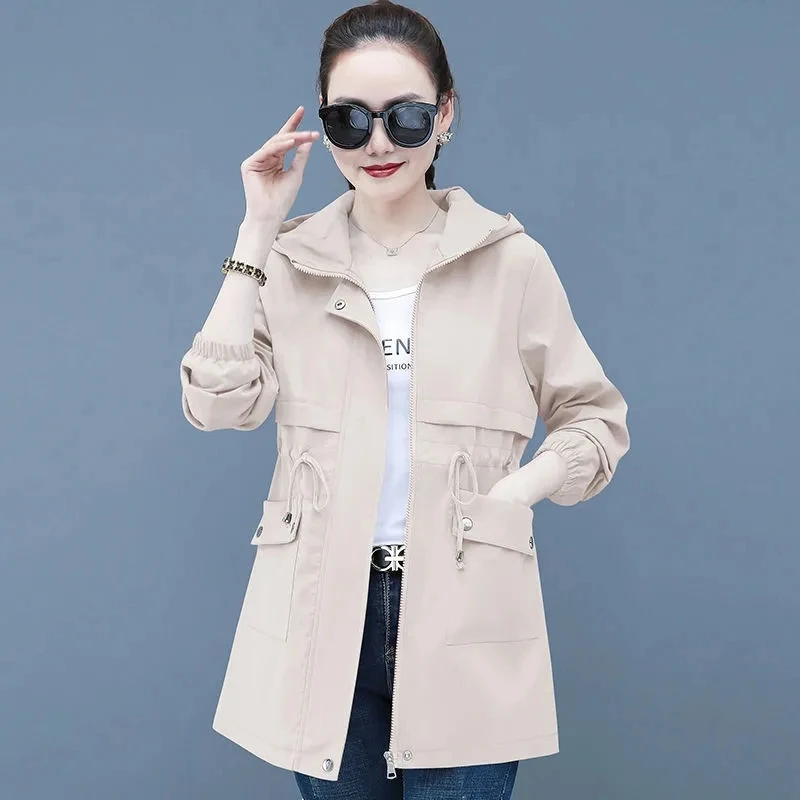 2023 New Spring Autumn Women Jackets Hooded Windbreaker Basic Coat Long Coats Lightweight Outerwear Famale Cardigan Clothing