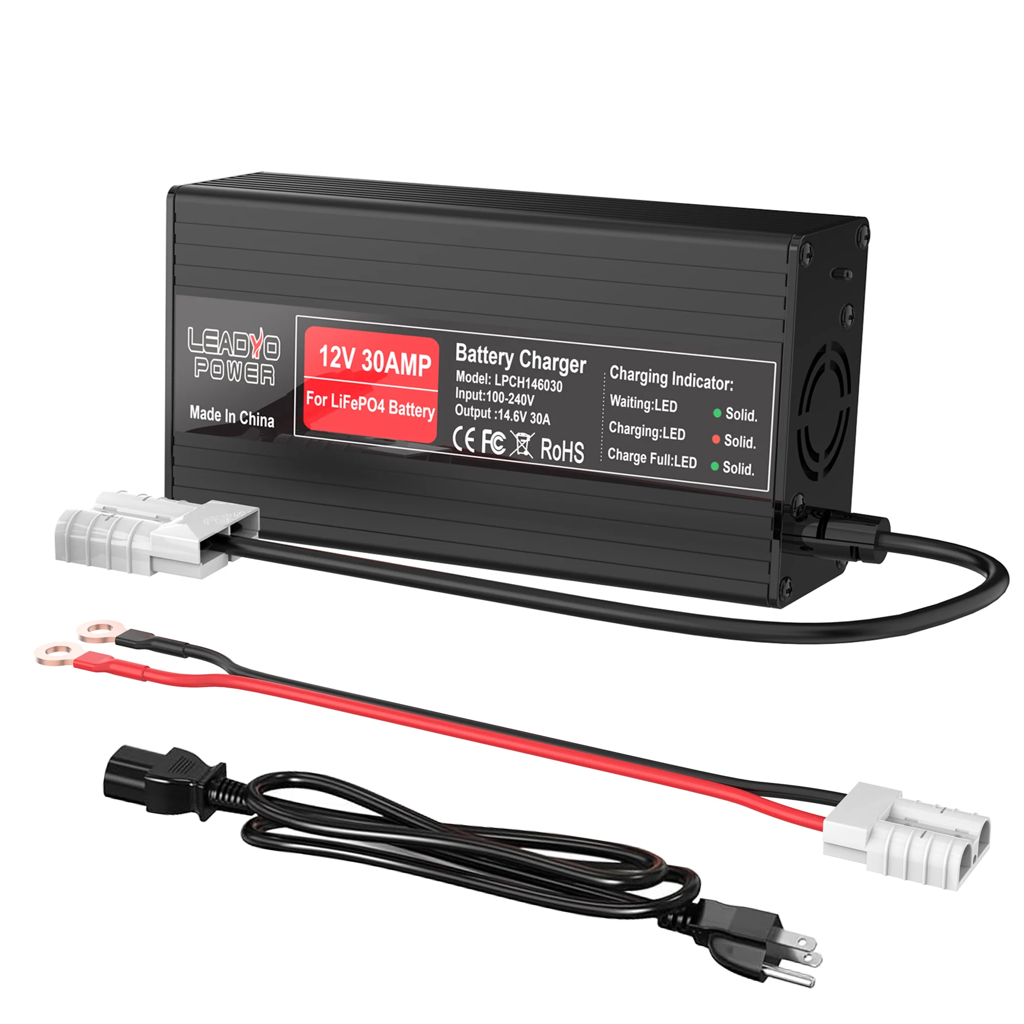 14.6V 30A Lifepo4 Battery Charger for 12V 30 Battery Smart Fast Charger with M8 Anderson Plug