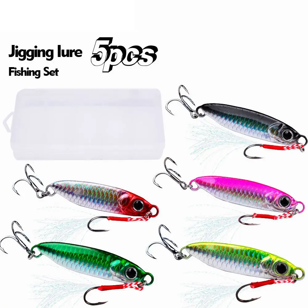 5PCS 7-30g Luya Iron Plate Set Treble Hook Simulation Metal Cast Jig Set Wobbler Fishing Bait for Sea/freshwater Fishing