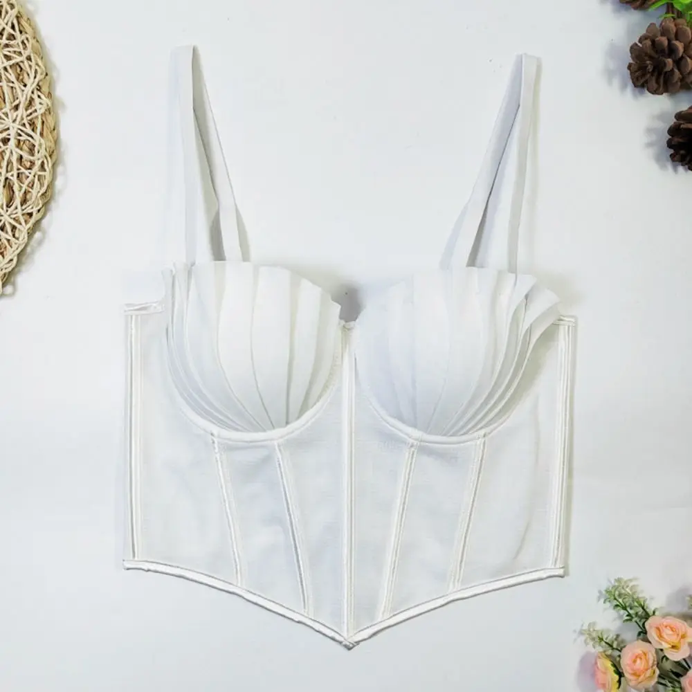 Fashion Pleated Mesh Camisole Transparent Sleeveless Y2k Crop Tops Slim Fit Suspender Vest Ladies