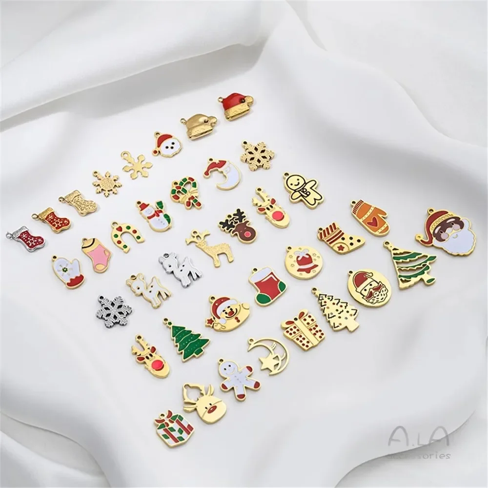 Non-fading 316 Titanium Steel Christmas Series Pendant Snowflake Hat Gloves Snowman Gift Box Elk DIY Jewelry Pendant