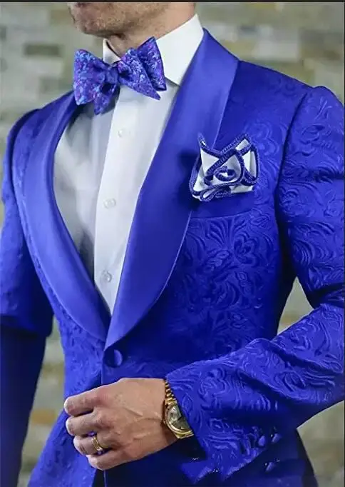 

Groom Tuxedos Royal Blue Men Wedding Tuxedos Shawl Lapel Men Jacket Blazer Fashion Men DinnerDarty Suit(Jacket+Pants)