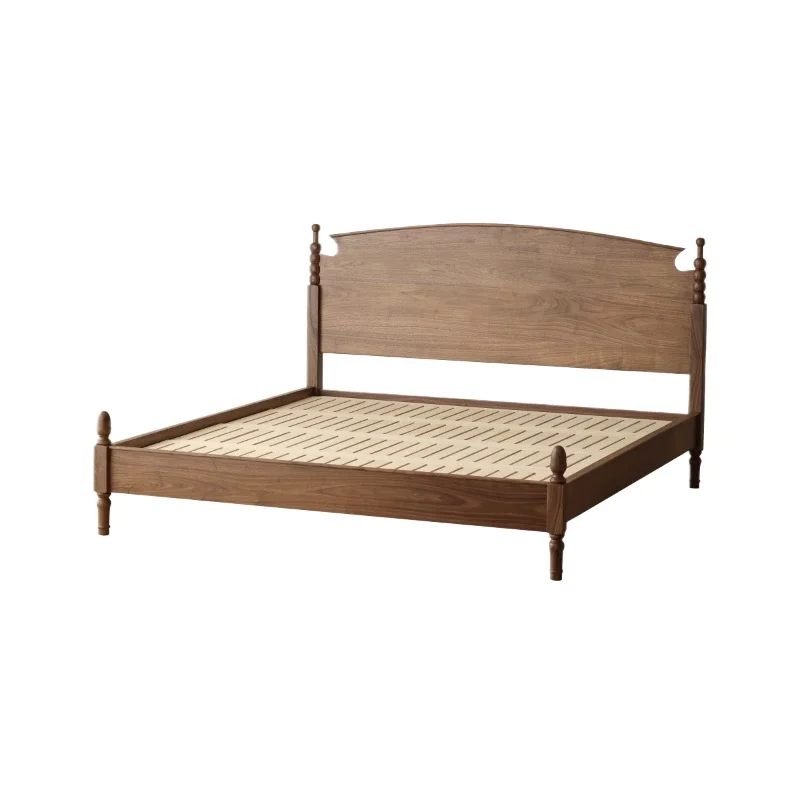 

American retro black walnut full solid wood bed 1.8 meters double bed French small apartment household 1.5 meters single bed