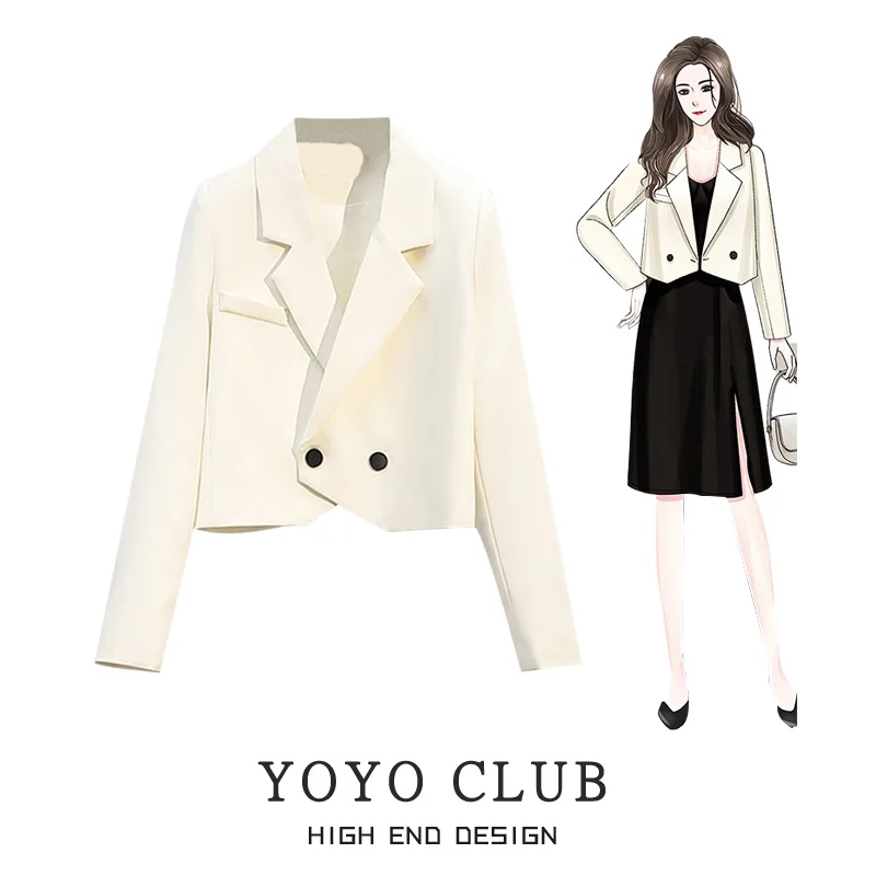 Fashionable Short Suit Jacket Women's Premium Korean Style plus Size Polyester Fabric Folded Hemline Spring Autumn Wear