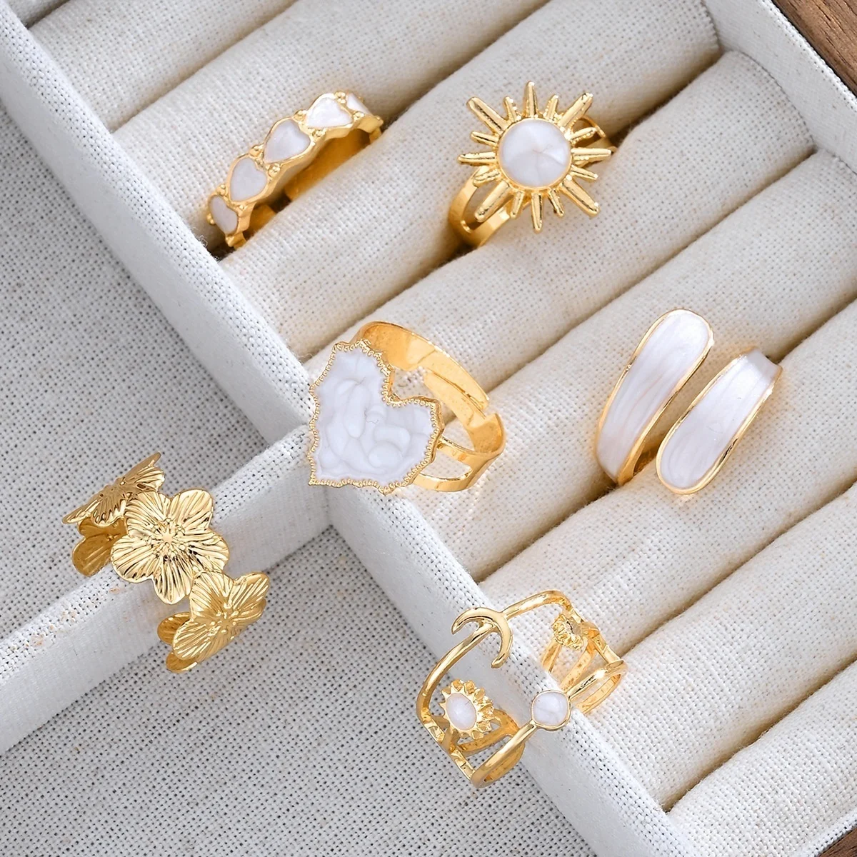 Vintage-Set mit unregelmäßigen, barocken, imitierten Perlen-Fingerringen für Damen und Herren, trendiger weißer, geometrischer Ring mit Emaille, Punk-Schmuck – Detail 20