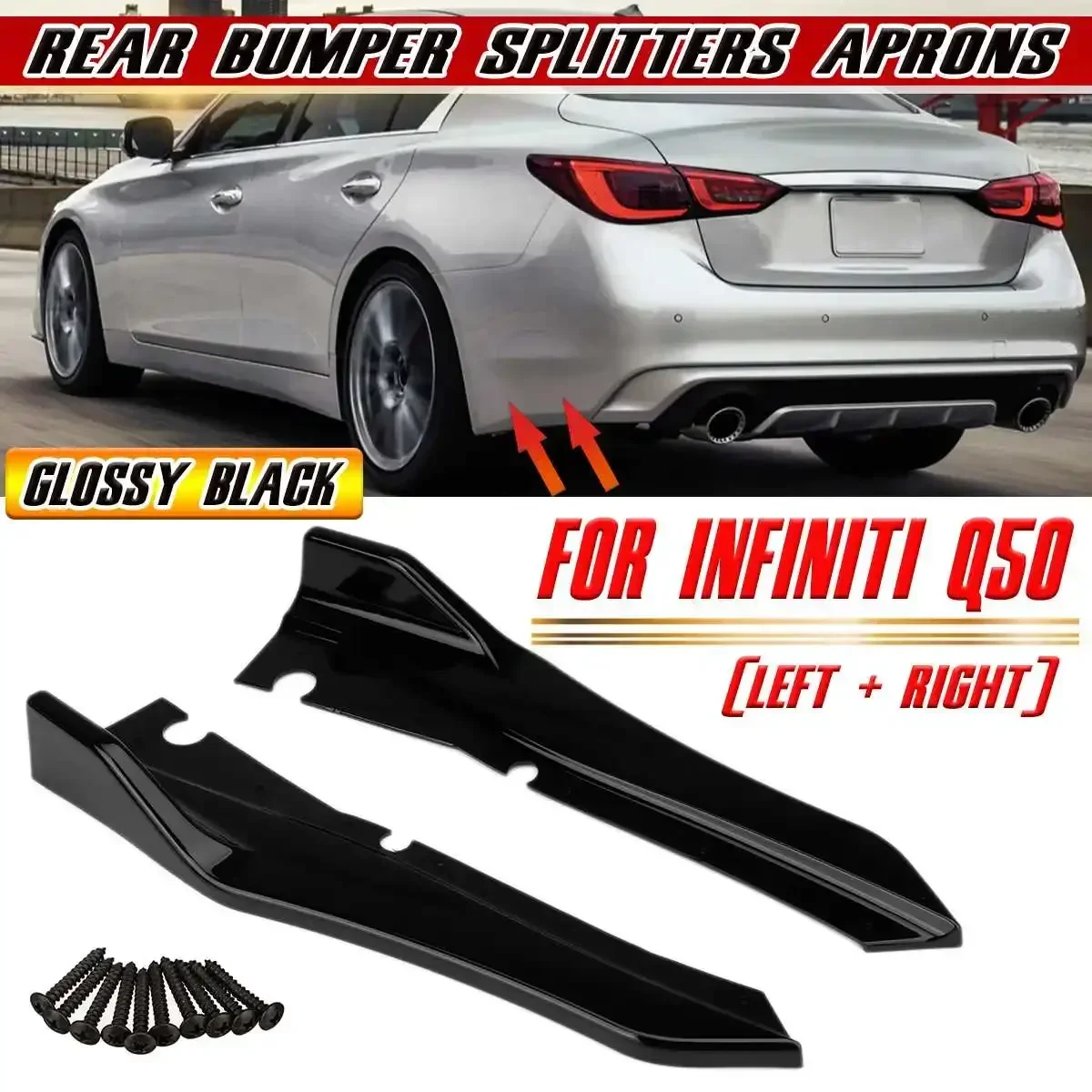 2PCS Q50 Car Rear Bumper Lip Diffuser Spats Splash Guard Rear Bumper Side Corner Protector Cover Trim For Infiniti Q50 Body Kit