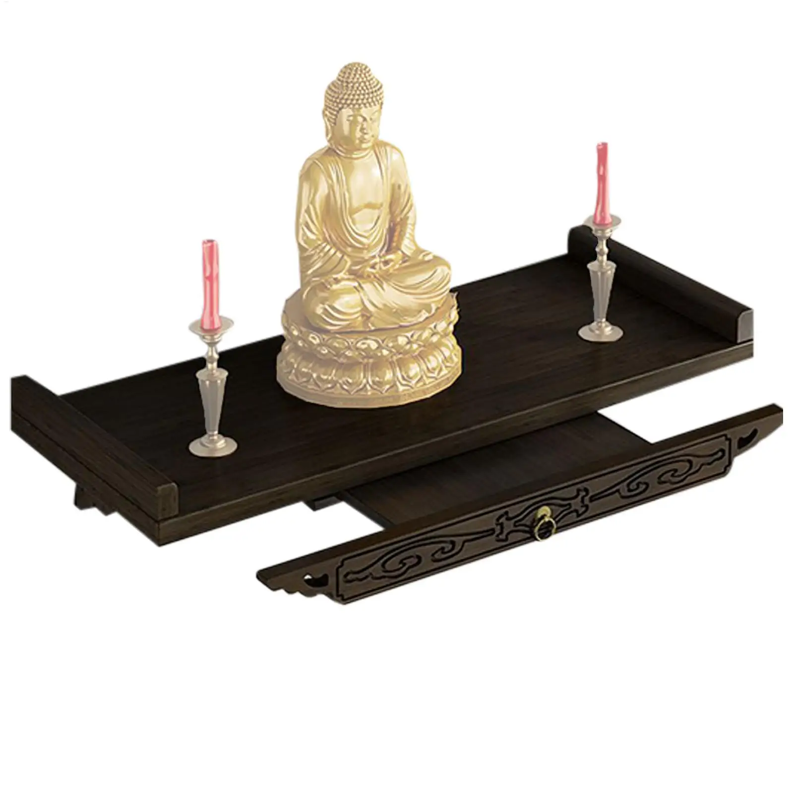 Altaarplank voor muur Boeddha Altaarplank Heiligdomtafel Sterk draagvermogen Decoratief rek met dubbellaagse opbergstandaard voor