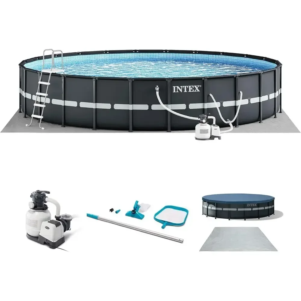 18t x 52in Above Ground Pool Set with Sand Filter Pump and Cleaning Kit