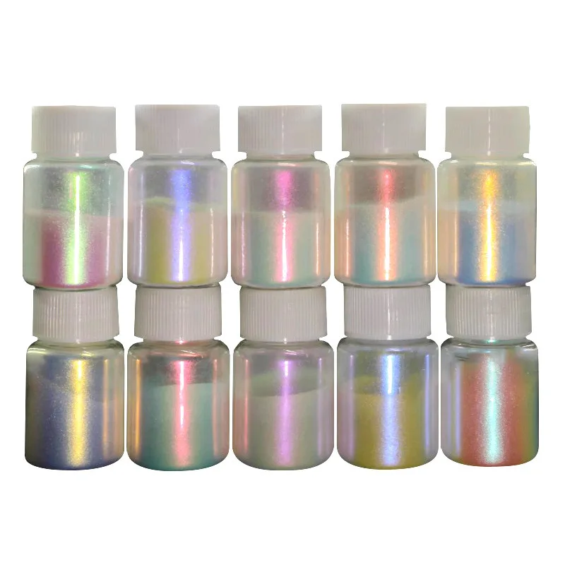 10g/bottiglia perle bianco pigmento per unghie Glitter Aurora polvere per unghie viola cromo Glitter pigmento polvere UV Manicure Dip Powder