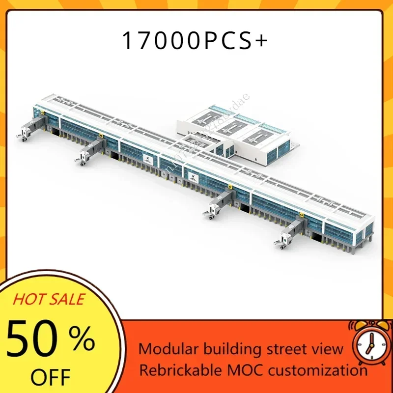 17000 + ชิ้นสนามบิน Modular Custom MOC Creative street view สถาปัตยกรรมการศึกษาประกอบปริศนาประกอบวันเกิด Xmas ของเล่นของขวัญ