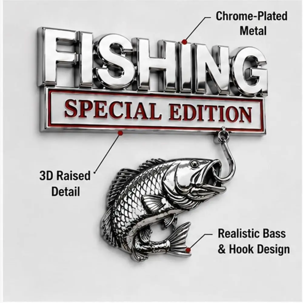 Durable Metal Fishing Emblem Fishing Vehicle Emblem 3D Raised Design Fishing Special Car Emblem Truck Emblem Vehicle Accessories