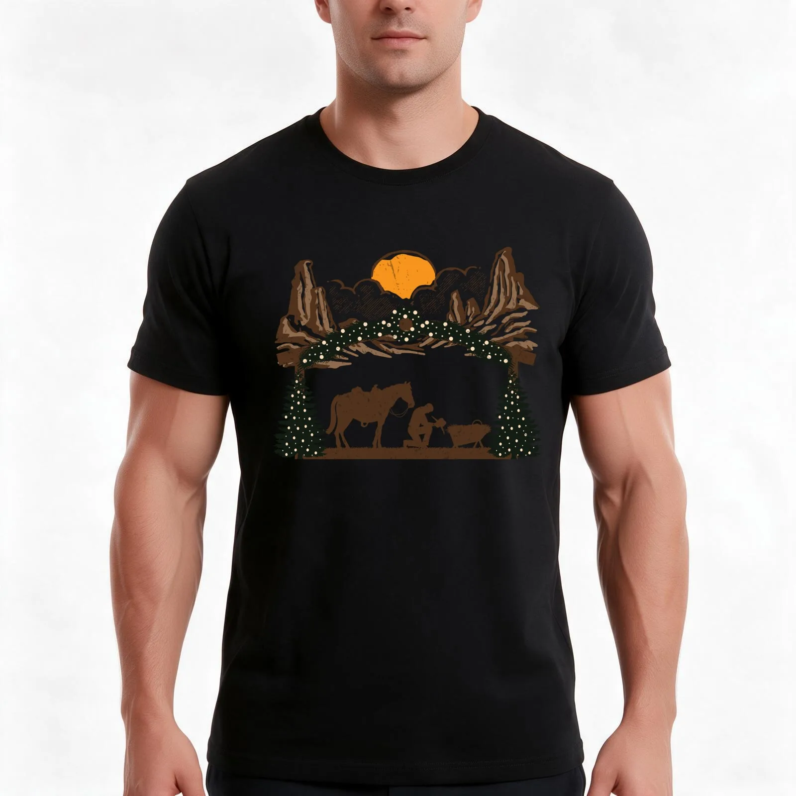 Praying Cowboy Manger T-Shirt, Summer Casual Cotton Tee, Oversized Streetwear Tops, Vintage Graphic Print, Unisex Men Women