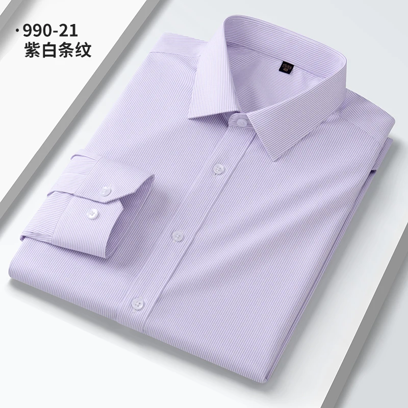 5XL Quality Elasticity Anti-Wrinkle Men Shirt Long Sleeves Dress Shirts For Men Slim Fit Camisa Social Business White Shirt