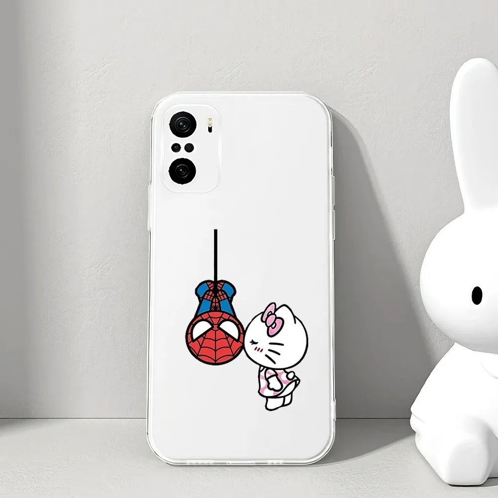 S-SPIDER MAN AND HELLO KITTY Phone Case For Xiaomi 11 Redmi Note 11 5G 8T 9A 9 10T Note8Pro Note9 12SUltra Transparent Case