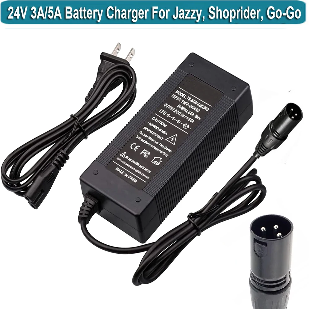 24V 3A Battery Charger for Electric Scooter, Wheelchairs, for Jazzy Power Chair, Pride Mobility, Shoprider, Drive Medical,Bladez