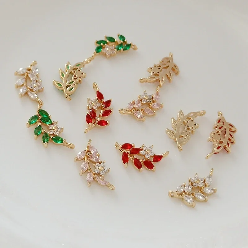 

DIY Handcrafted 14K Gold-plated Accessory with Zircon Leaf and Flower Double Pendant Pendant Necklace