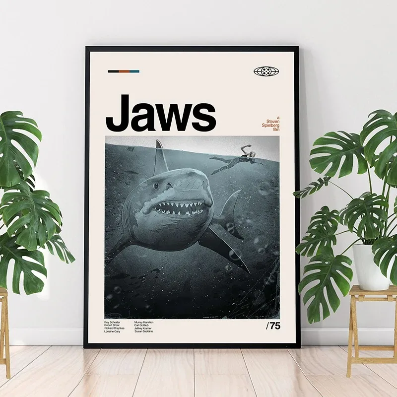 Minimalist Art Jaws Movie Poster Steven Spielberg Vintage Canvas Painting Prints Wall Art Picture Cinema Room Home Decor Gifts