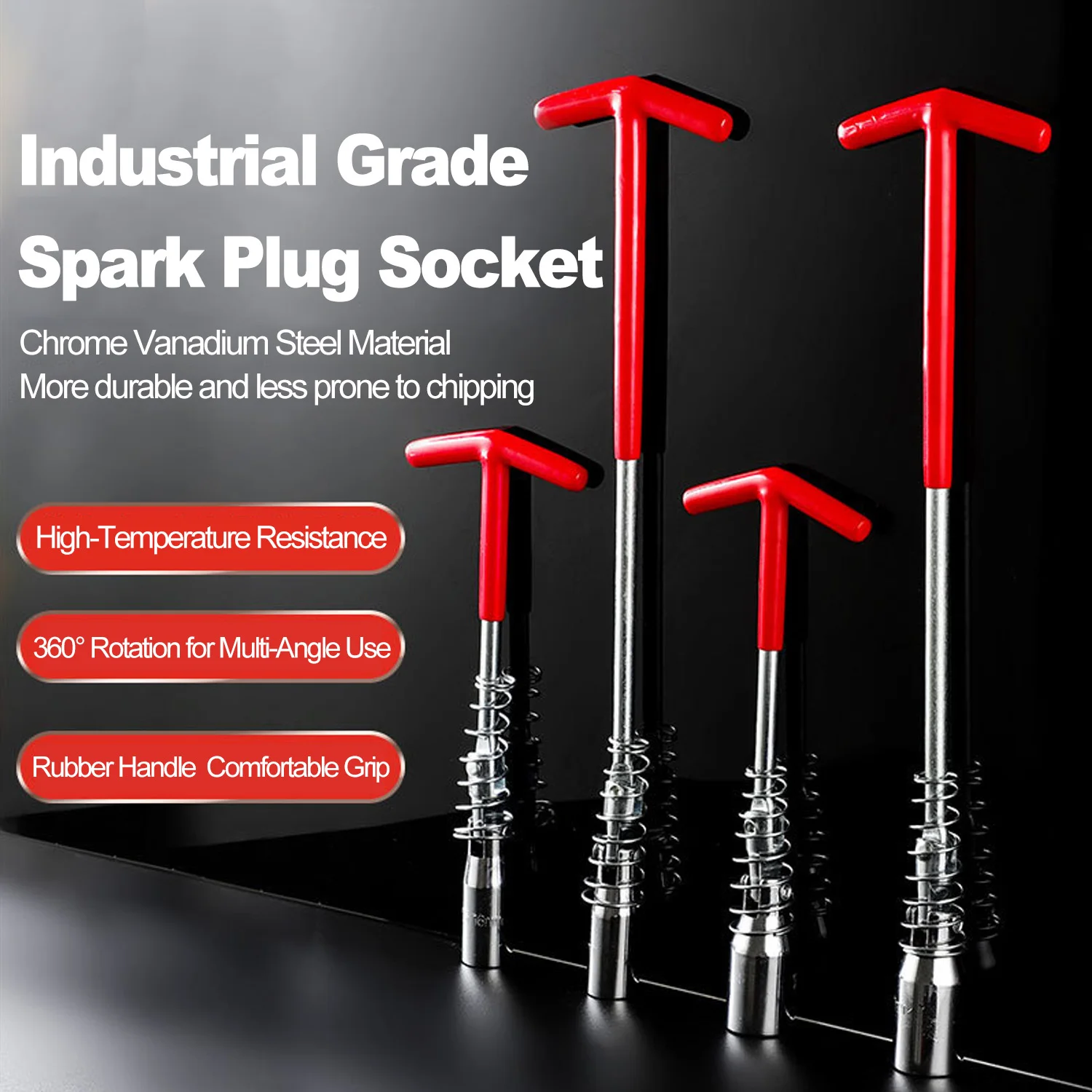 

Universal Spark Plug Socket Wrench Set with T-Handle Durable CR-V Steel High Torque round Head for Car & Motorcycle Maintenance