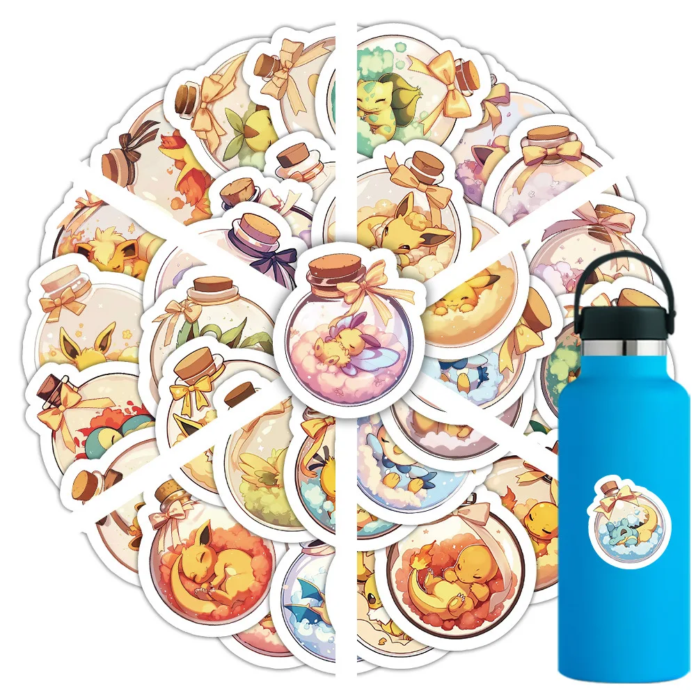 54 قطعة الكرتون بوكيمون الانجراف زجاجة البوكيمون الكتابة على الجدران ملصق تزيين دفتر المحمول ملصق مضاد للمياه اللعب الهدايا