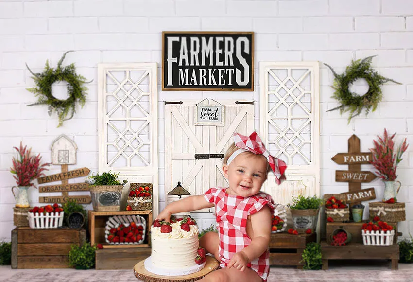 Mehofond Summer Farmer Markets Photography Background Newborn Baby Birthday Portrait Strawberry Backdrop Decoration Photo Studio