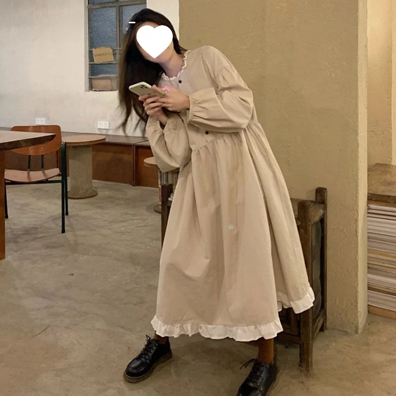 

Cherry Blossom Colored Long Sleeve Dress Women's Loose Fit Elegant Style Spring 2026 New plus Size Dress for Middle-Aged Women