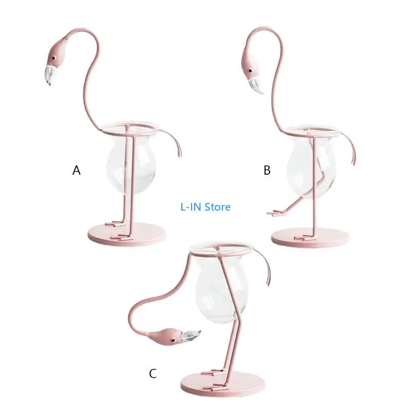 Flamingo شكل الزجاج الزجاجية النباتية أونساي إنساي إنساي زهرة زهرة الزفاف الزفاف hristmas المنزل deessor