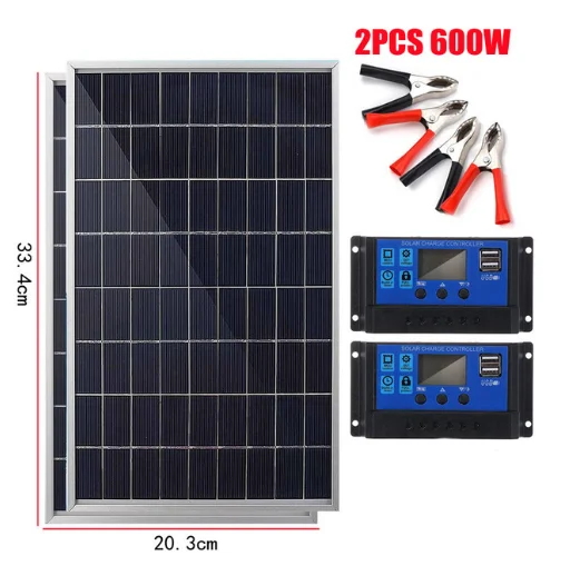 300W 600W Solar Panel Kit Set Portable with Alligator Clip/ IP65 Water Resistance for Home Indoor Outdoor 12V Solar Cells Board