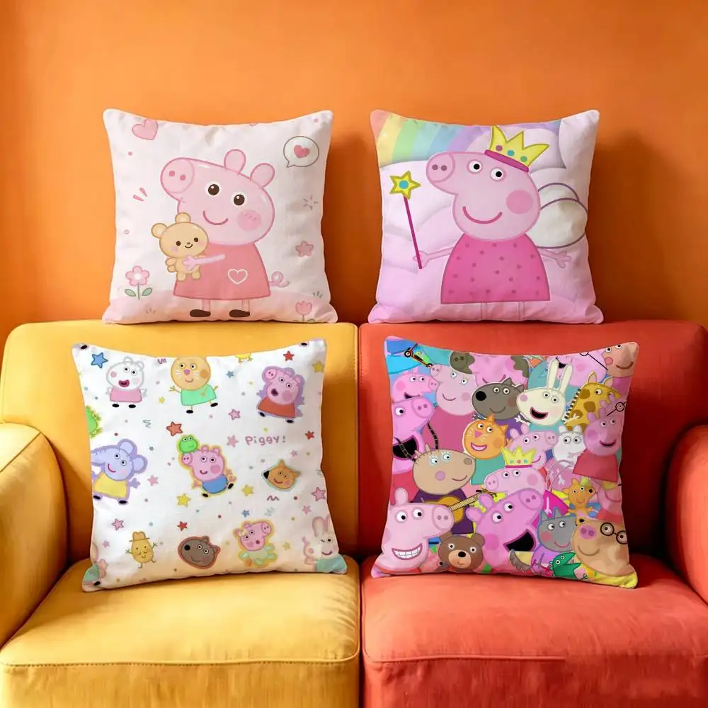 P-Peppa P-Pig Square Double-Sided printed Pillow Case Bedroom Bedside Pillow Sofa Cushion Cover