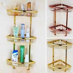 Wall Mounted Gold/Chrome/Rose Gold Bathroom Corner Shelf Solid Brass Chrome Bathroom Accessories