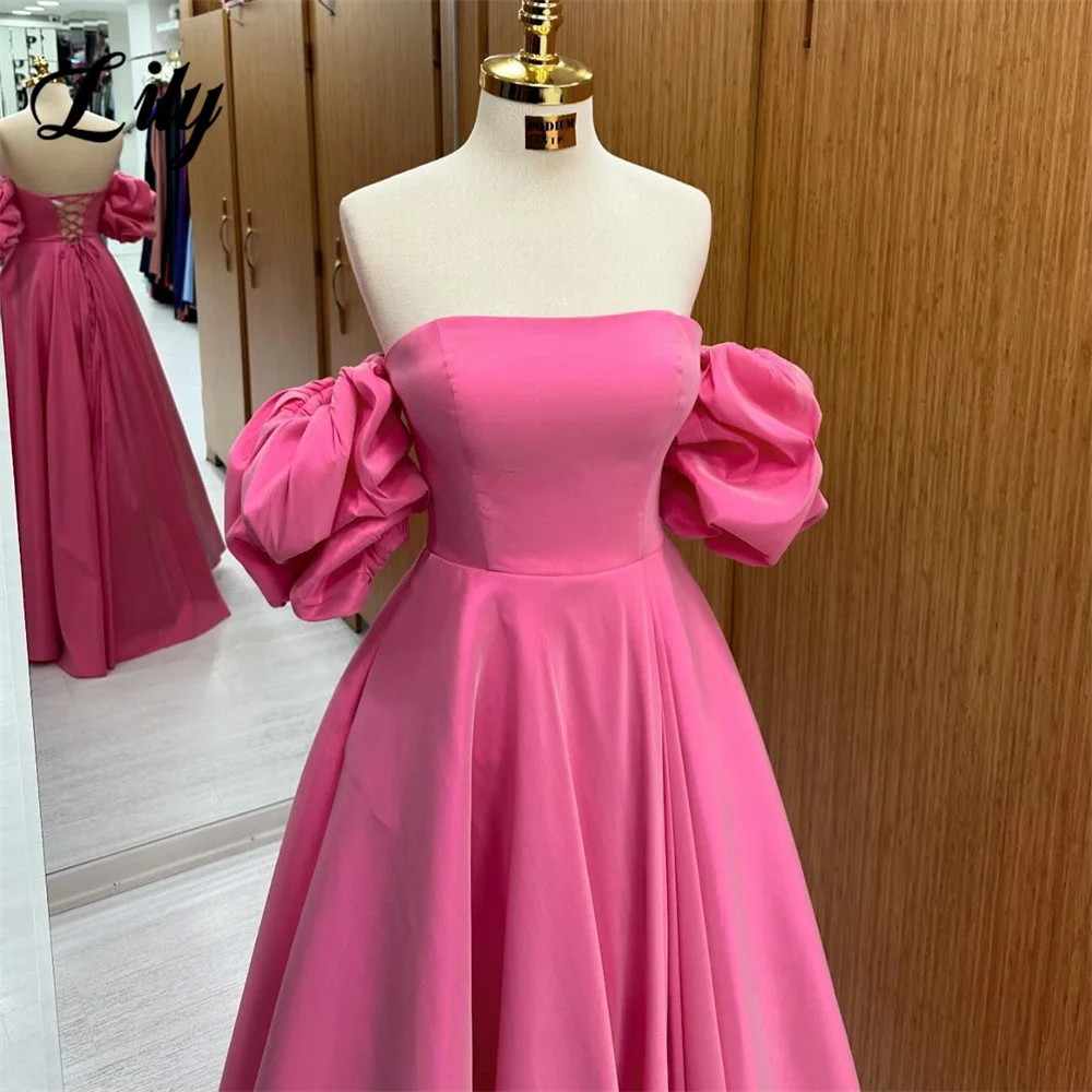 Lily Off the Shoulder Formal Dresses Pink Puffy Sleeves Party Dress For Wedding Stain A Line Special Occasion Dress robe soirée