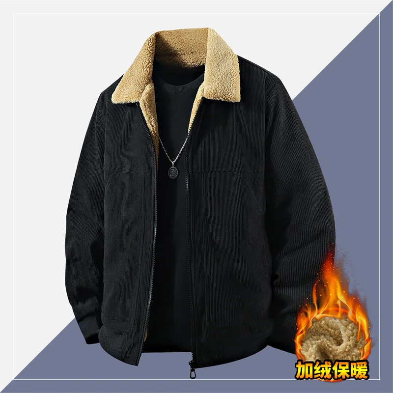 

Corduroy Casual Men Comfortable Parkas Male Turn Down Collar Solid Coats Men's Windproof Autumn Outwear Brand Fashion Parkas