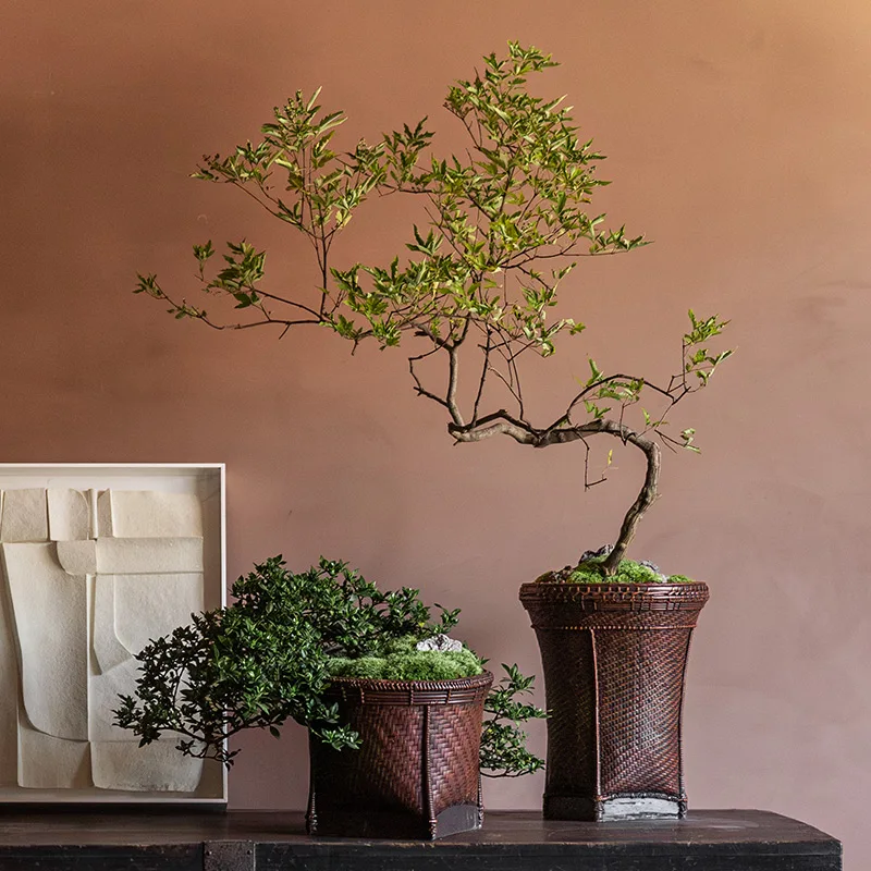 

Chinese Woven Cement Eco-Friendly Flower Pot Ornament Vine Woven Flower Basket Minimalist Design Yuansumeiju for Garden Home