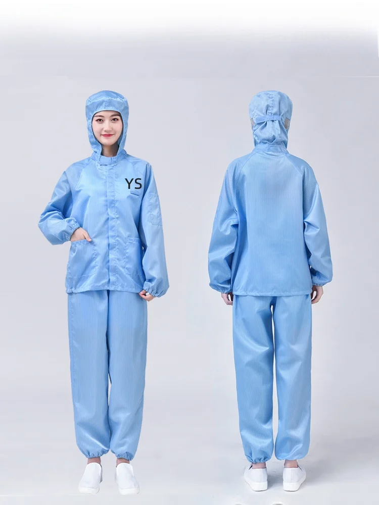 بدلة عمل كاملة مع غطاء للرأس للرجال والنساء، مقاومة للغبار ومانعة للكهرباء الساكنة، باللون الأزرق الرمادي، مناسبة للزراعة وتن... #4