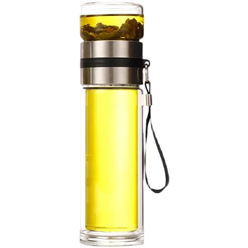 Portable Glass Water Bottle, Double Wall, Thermal Tea Water Separation Glass Mug, High-end Simple Insulation, Drinking