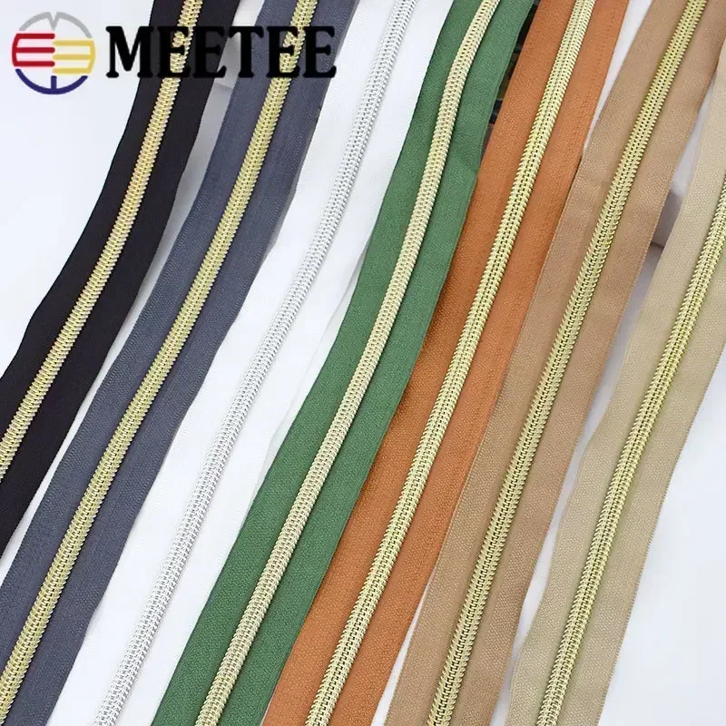 Meetee 2/4/8/10M 5# Nylon Coil Code Zippers Decor DIY Sewing Bags Purse Garment Zipper Tapes Colorful Zips Repair Accessories